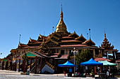 Inle Lake Myanmar. Phaung Daw Oo Paya. Enshrined in the pagoda are five small ancient Buddha images that have been transformed into amorphous blobs by the sheer volume of gold leaf applied by devotees.  